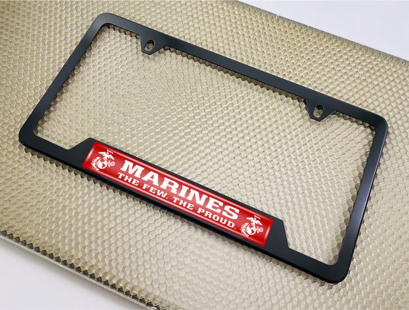 USMC - Marines. The Few. The Proud. - Stainless Steel Black 2-hole Car License Plate Frame